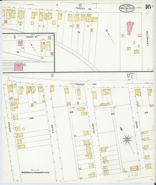 Sanborn Fire Insurance Map from Maysville, Mason County, Kentucky (1908), Sheet #0016 - Historic Sanborn Fire Insurance Map Print, vintage old map wall art, antique decor, genealogy gift, Kentucky Kentucky map