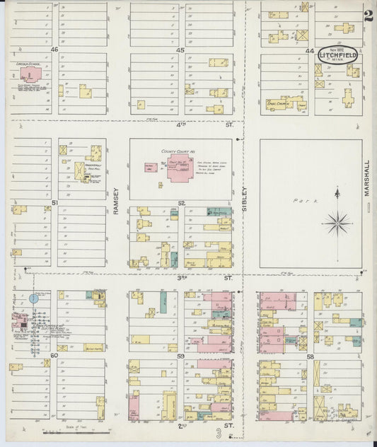 Sanborn Fire Insurance Map from Litchfield, Meeker County, Minnesota (1892), Sheet #0002 - Historic Sanborn Fire Insurance Map Print, vintage old map wall art, antique decor, genealogy gift, Minnesota Minnesota map