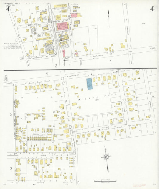 Sanborn Fire Insurance Map from Cleveland, Bolivar County, Mississippi (1933), Sheet #0004 - Historic Sanborn Fire Insurance Map Print, vintage old map wall art, antique decor, genealogy gift, Mississippi Mississippi map