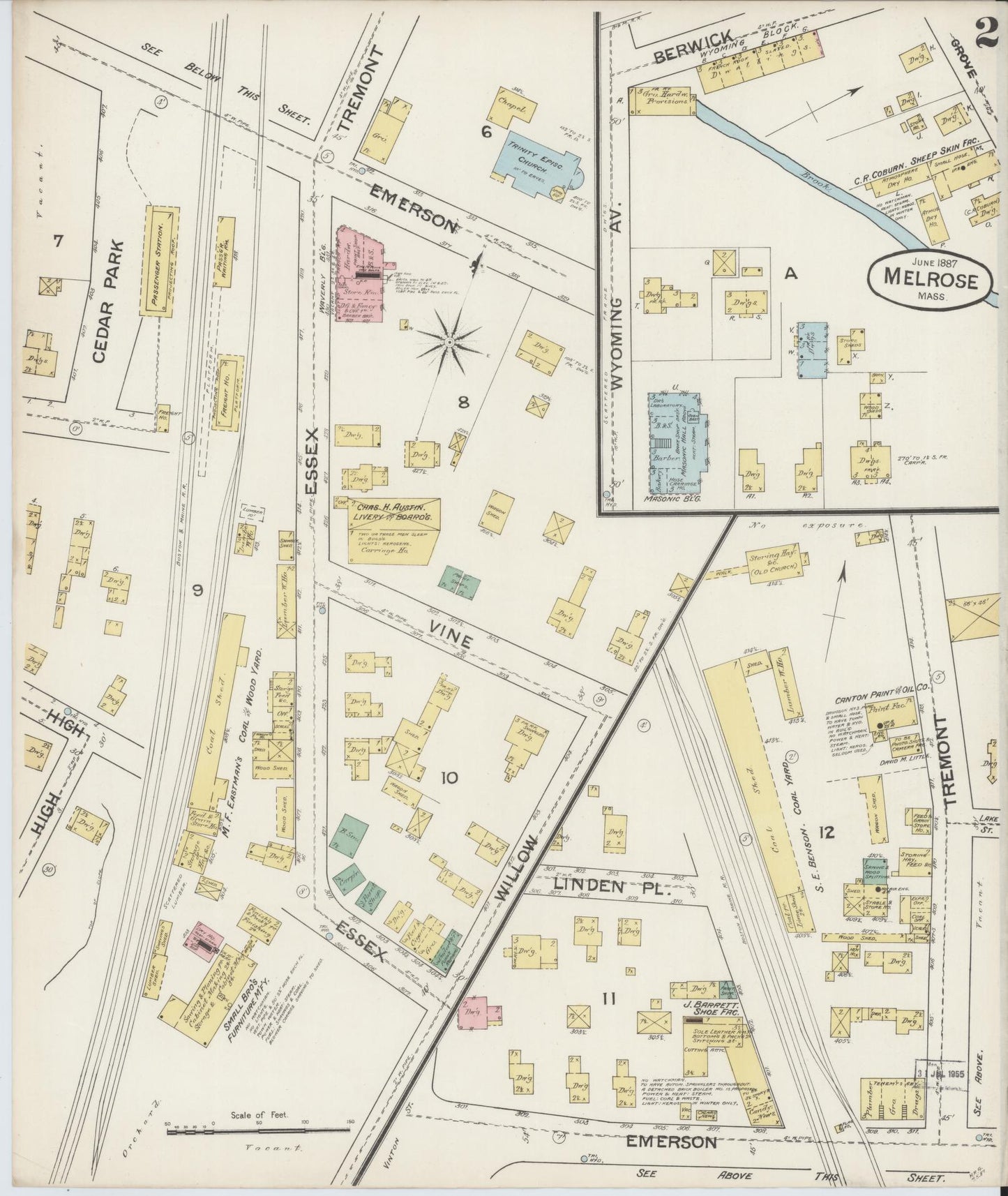 Sanborn Fire Insurance Map from Melrose, Middlesex County, Massachusetts (1887), Sheet #0002 - Complete Map Set gallery image, historic Sanborn map, vintage wall art, Massachusetts Massachusetts