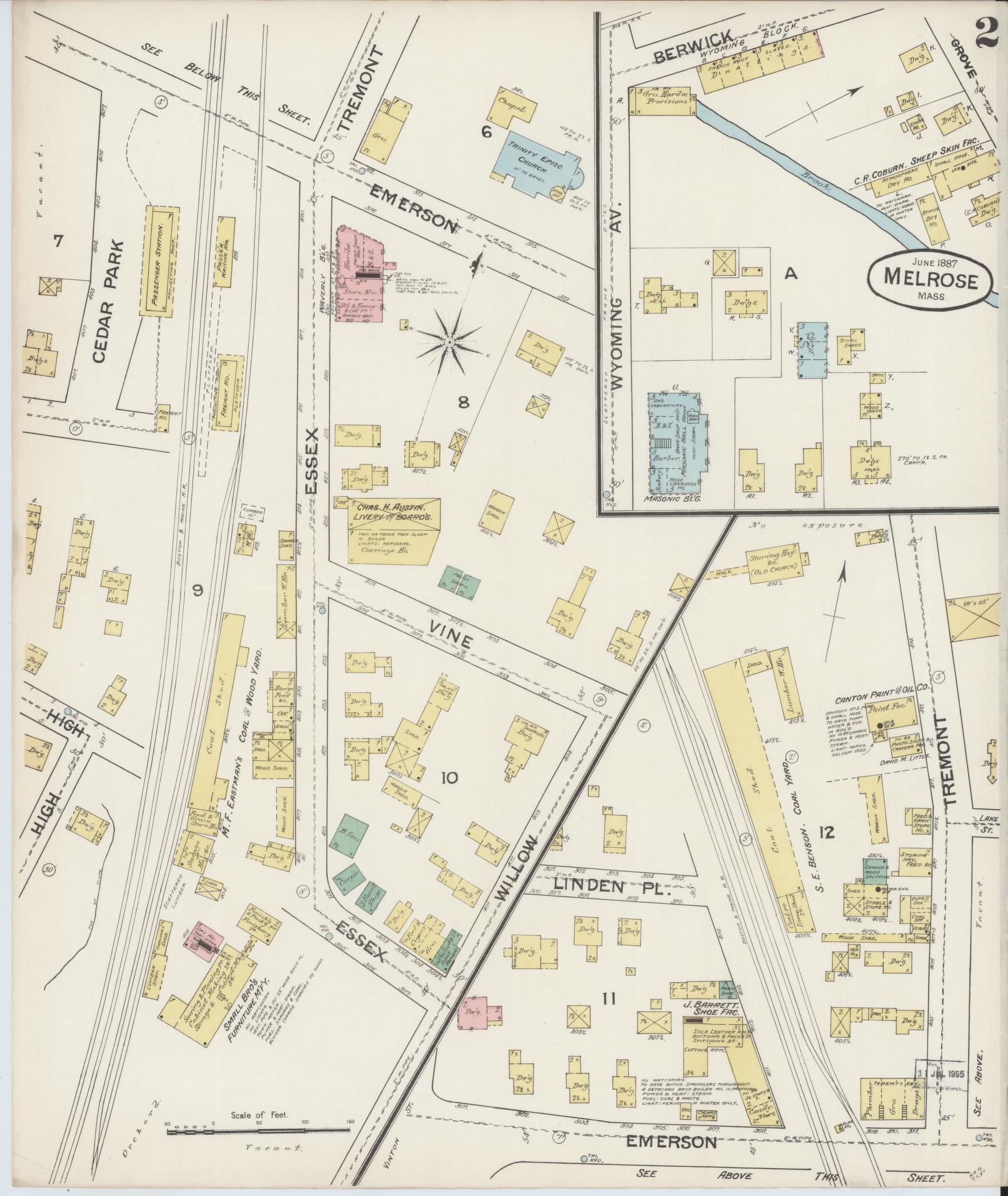 Sanborn Fire Insurance Map from Melrose, Middlesex County, Massachusetts (1887), Sheet #0002 - Complete Map Set gallery image, historic Sanborn map, vintage wall art, Massachusetts Massachusetts