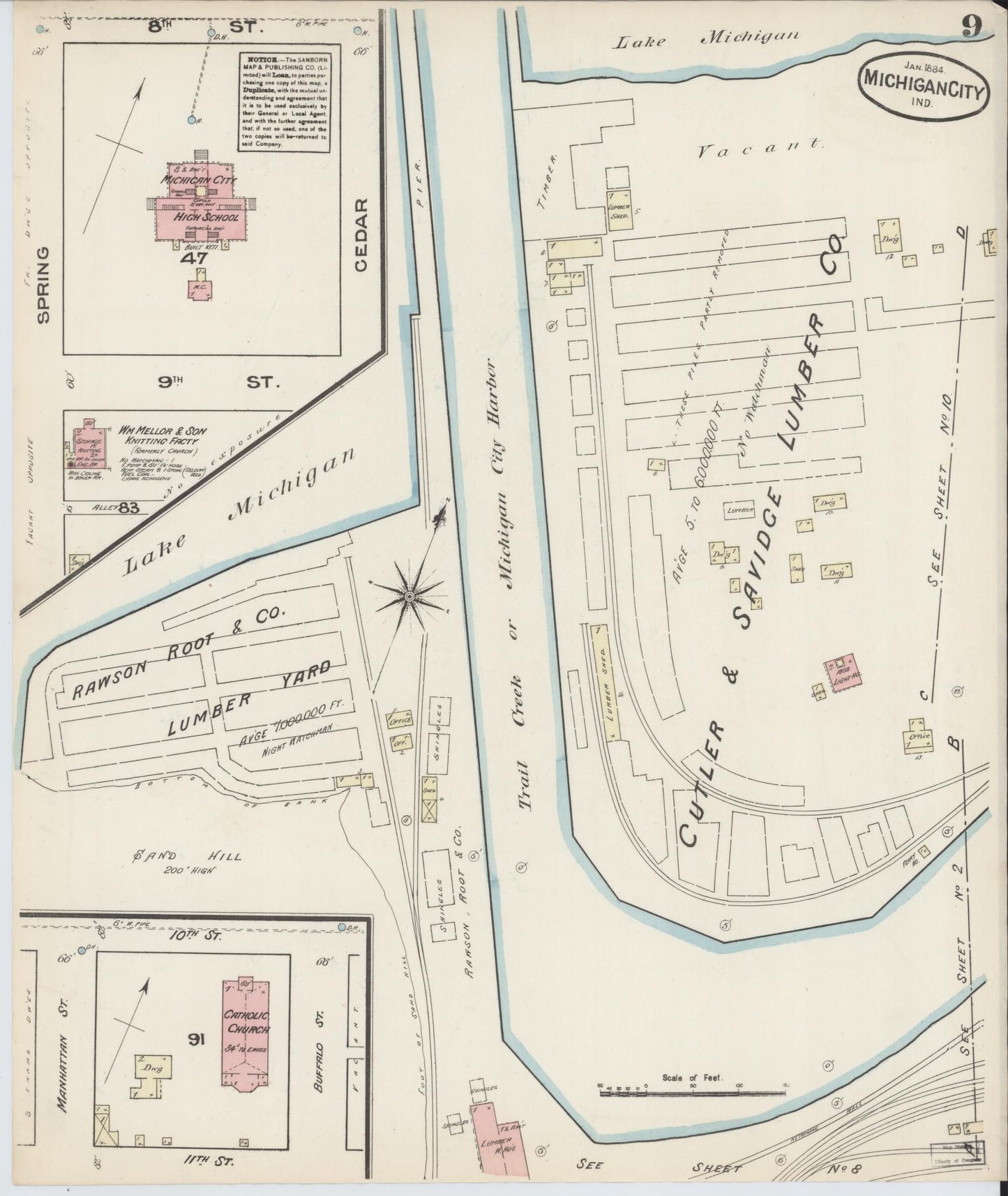 Sanborn Fire Insurance Map from Michigan City, La Porte  County, Indiana (1884), Sheet #0009 - Historic Sanborn Fire Insurance Map Print, vintage old map wall art, antique decor, genealogy gift, Michigan Michigan map