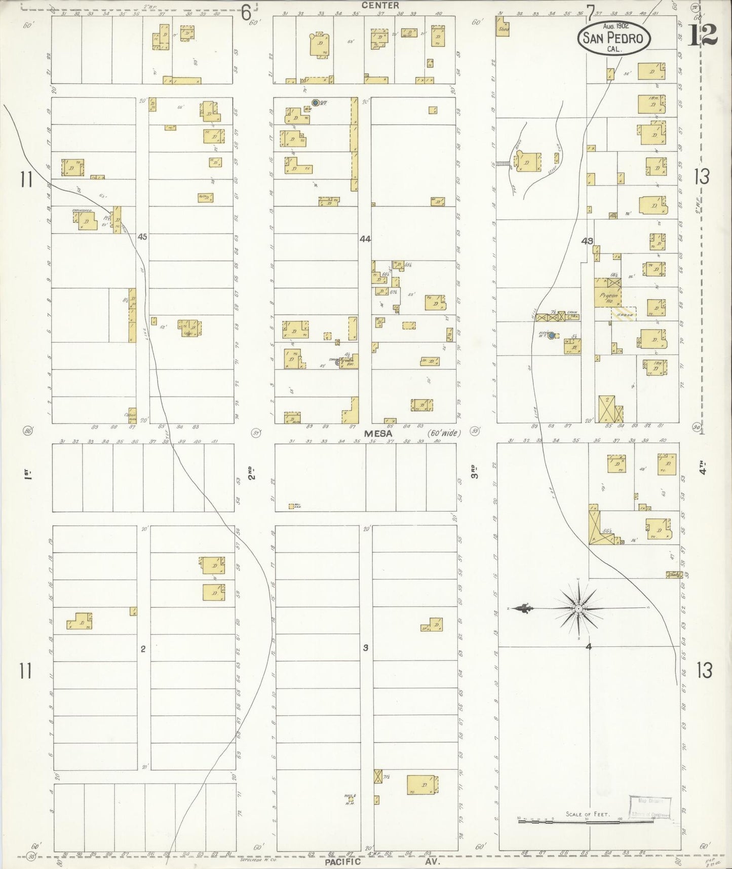 Sanborn Fire Insurance Map from San Pedro, Los Angeles County, California (1902), Sheet #0012 - Complete Map Set gallery image, historic Sanborn map, vintage wall art, California California
