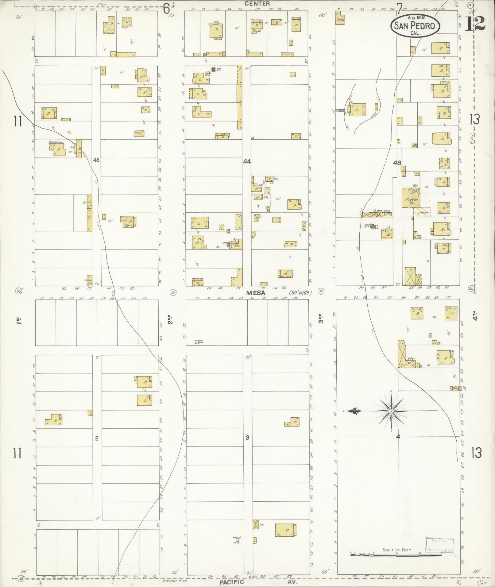 Sanborn Fire Insurance Map from San Pedro, Los Angeles County, California (1902), Sheet #0012 - Complete Map Set gallery image, historic Sanborn map, vintage wall art, California California