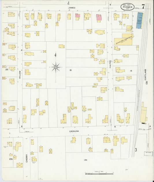 Sanborn Fire Insurance Map from Homer, Cortland County, New York (1907), Sheet #0007 - Historic Sanborn Fire Insurance Map Print, vintage old map wall art, antique decor, genealogy gift, New York New York map
