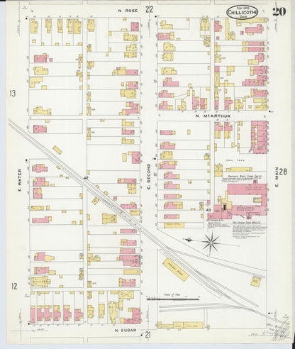 Sanborn Fire Insurance Map from Chillicothe, Ross County, Ohio (1909), Sheet #0020 - Historic Sanborn Fire Insurance Map Print, vintage old map wall art, antique decor, genealogy gift, Ohio Ohio map