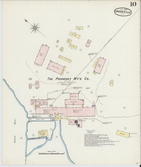Sanborn Fire Insurance Map from Greenville, Greenville County, South Carolina (1888), Sheet #0010 - Historic Sanborn Fire Insurance Map Print, vintage old map wall art, antique decor, genealogy gift, South Carolina South Carolina map
