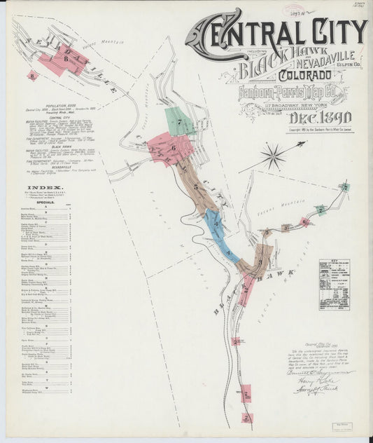 Sanborn Fire Insurance Map from Central City, Gilpin County, Colorado (1890), Sheet #0001 - Complete Map Set gallery image, historic Sanborn map, vintage wall art, Colorado Colorado
