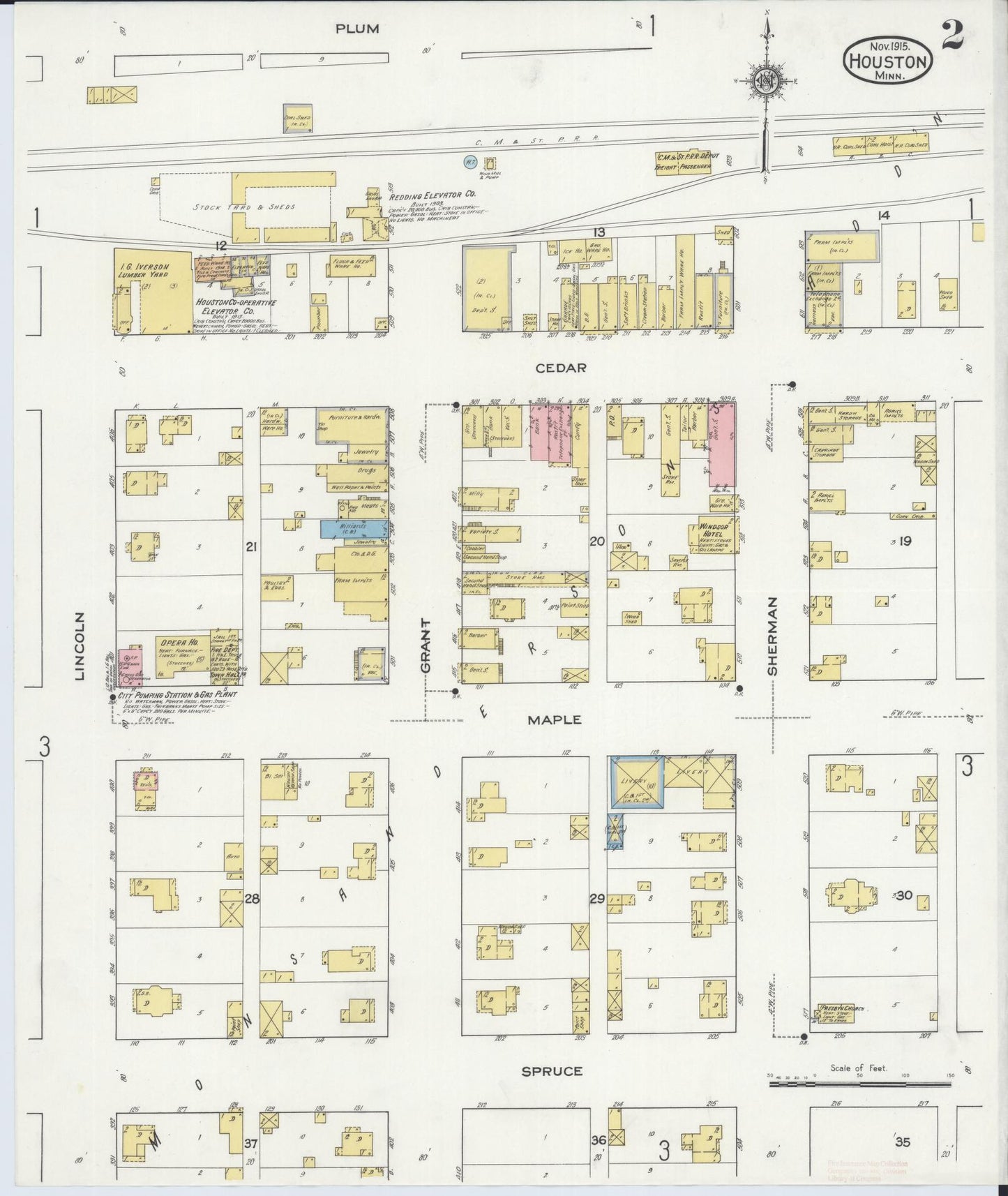 Sanborn Fire Insurance Map from Houston, Houston County, Minnesota (1915), Sheet #0002 - Historic Sanborn Fire Insurance Map Print, vintage old map wall art, antique decor, genealogy gift, Minnesota Minnesota map