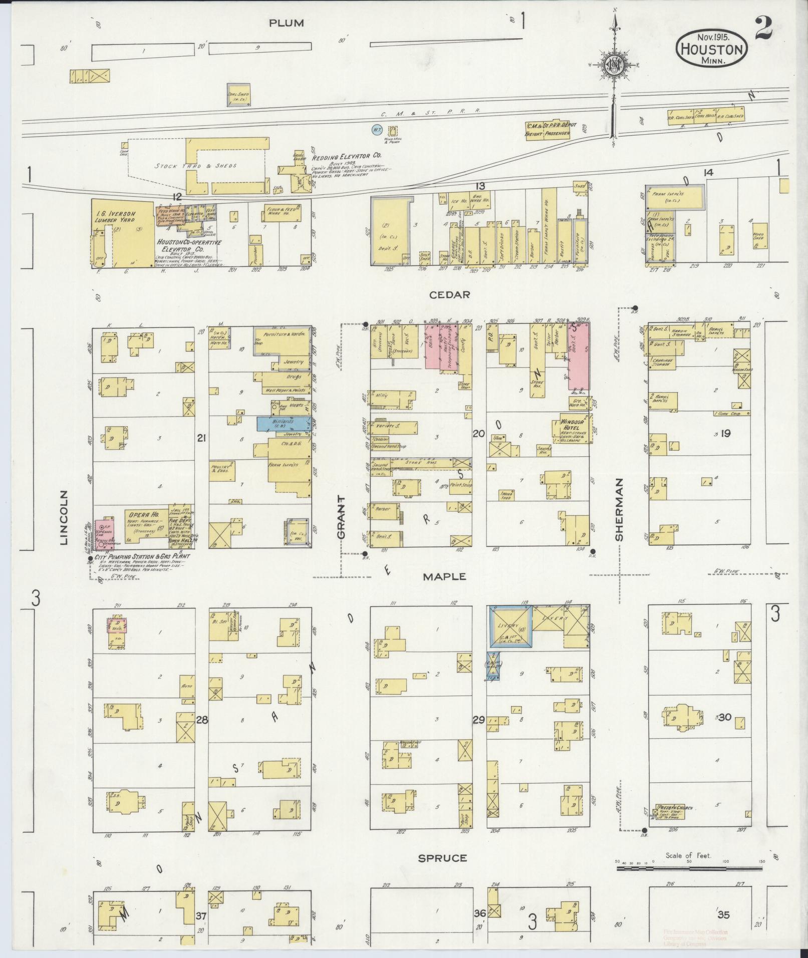 Sanborn Fire Insurance Map from Houston, Houston County, Minnesota (1915), Sheet #0002 - Historic Sanborn Fire Insurance Map Print, vintage old map wall art, antique decor, genealogy gift, Minnesota Minnesota map