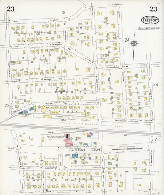 Sanborn Fire Insurance Map from Freeport, Nassau County, New York (1925), Sheet #0023 - Historic Sanborn Fire Insurance Map Print, vintage old map wall art, antique decor, genealogy gift, New York New York map