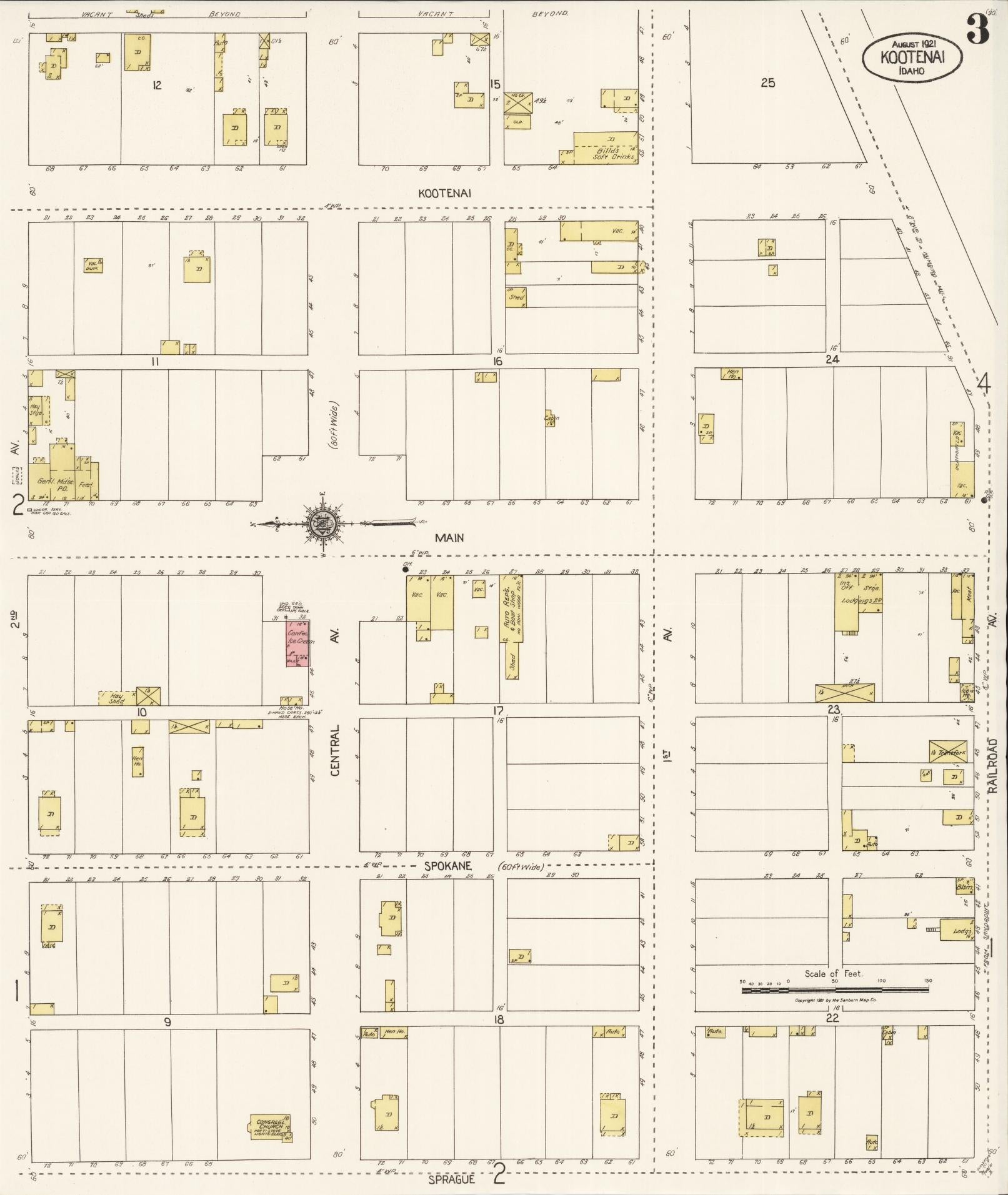 Sanborn Fire Insurance Map from Kootenai, Bonner County, Idaho (1921), Sheet #0003 - Historic Sanborn Fire Insurance Map Print, vintage old map wall art, antique decor, genealogy gift, Idaho Idaho map