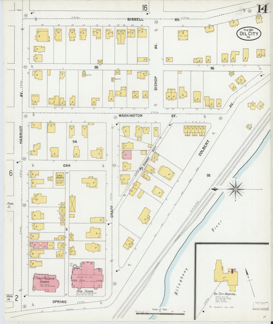Sanborn Fire Insurance Map from Oil City, Venango County, Pennsylvania (1901), Sheet #0014 - Historic Sanborn Fire Insurance Map Print, vintage old map wall art, antique decor, genealogy gift, Pennsylvania Pennsylvania map