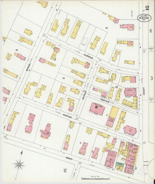Sanborn Fire Insurance Map from Keene, Cheshire County, New Hampshire (1902), Sheet #0002 - Historic Sanborn Fire Insurance Map Print, vintage old map wall art, antique decor, genealogy gift, New Hampshire New Hampshire map