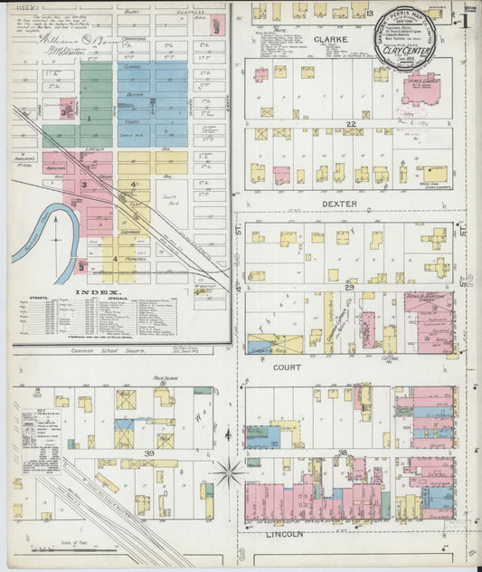 Sanborn Fire Insurance Map from Clay Center, Clay County, Kansas (1893), Sheet #0001 - Historic Sanborn Fire Insurance Map Print, vintage old map wall art, antique decor, genealogy gift, Kansas Kansas map