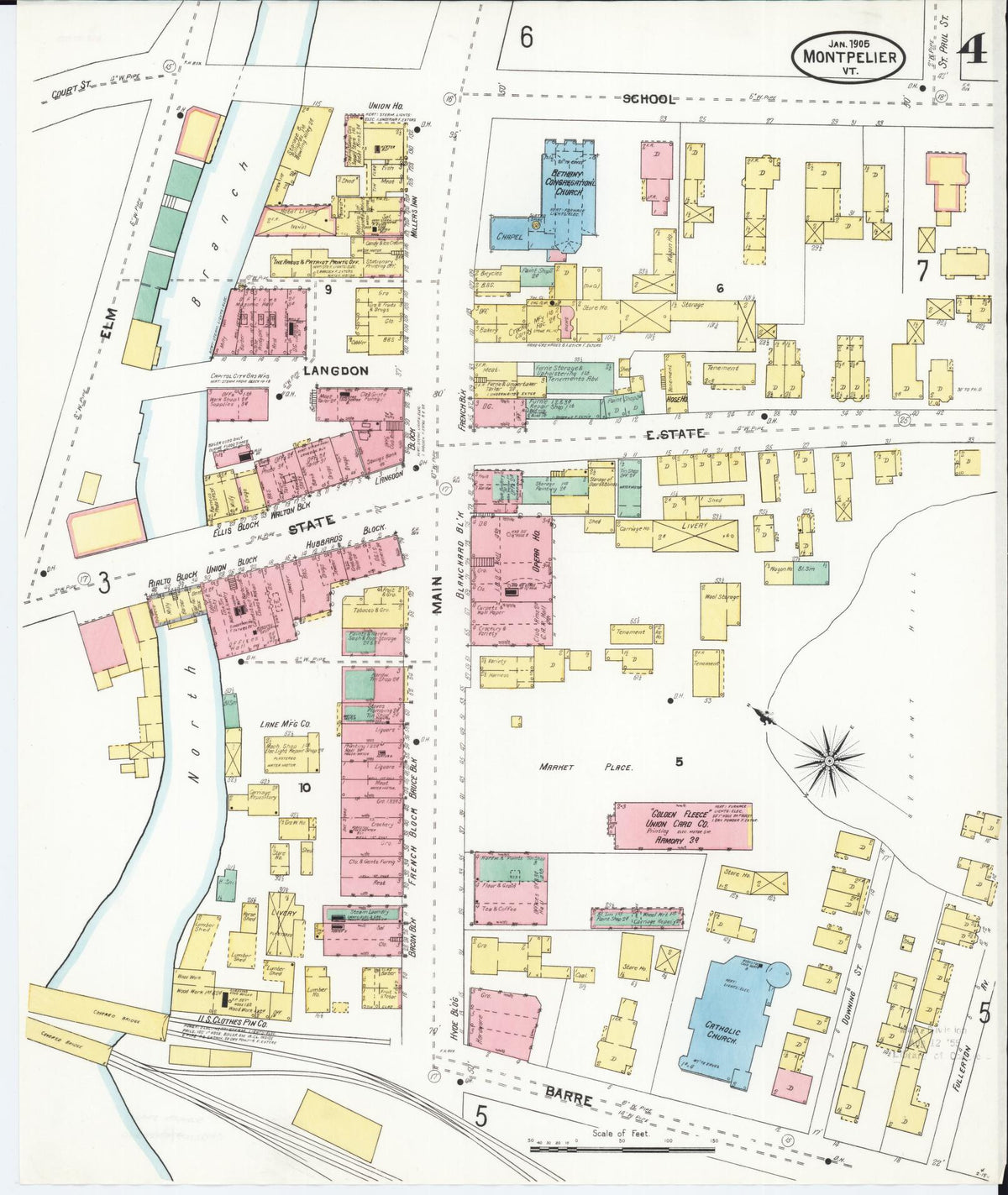 Sanborn Fire Insurance Map from Montpelier, Washington County, Vermont (1905), Sheet #0004 - Complete Map Set gallery image, historic Sanborn map, vintage wall art, Vermont Vermont