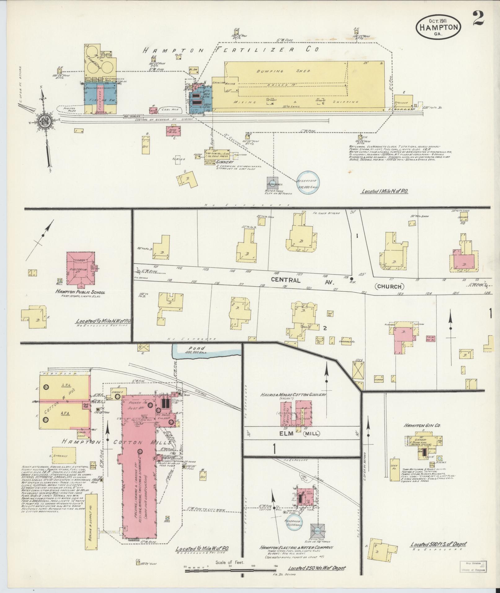 Sanborn Fire Insurance Map from Hampton, Henry County, Georgia (1911), Sheet #0002 - Complete Map Set gallery image, historic Sanborn map, vintage wall art, Georgia Georgia