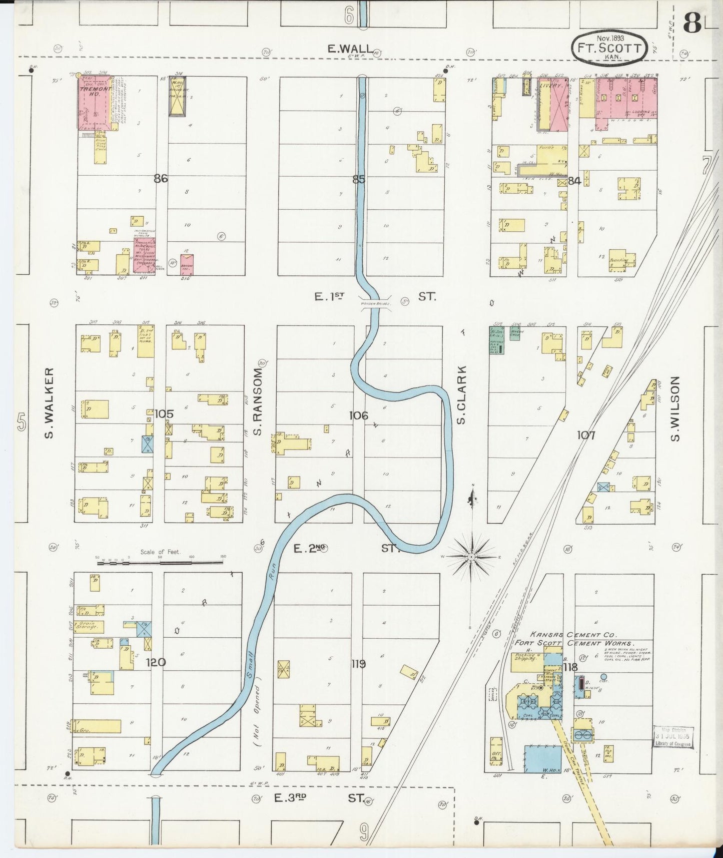 Sanborn Fire Insurance Map from Fort Scott, Bourbon County, Kansas (1893), Sheet #0008 - Complete Map Set gallery image, historic Sanborn map, vintage wall art, Kansas Kansas