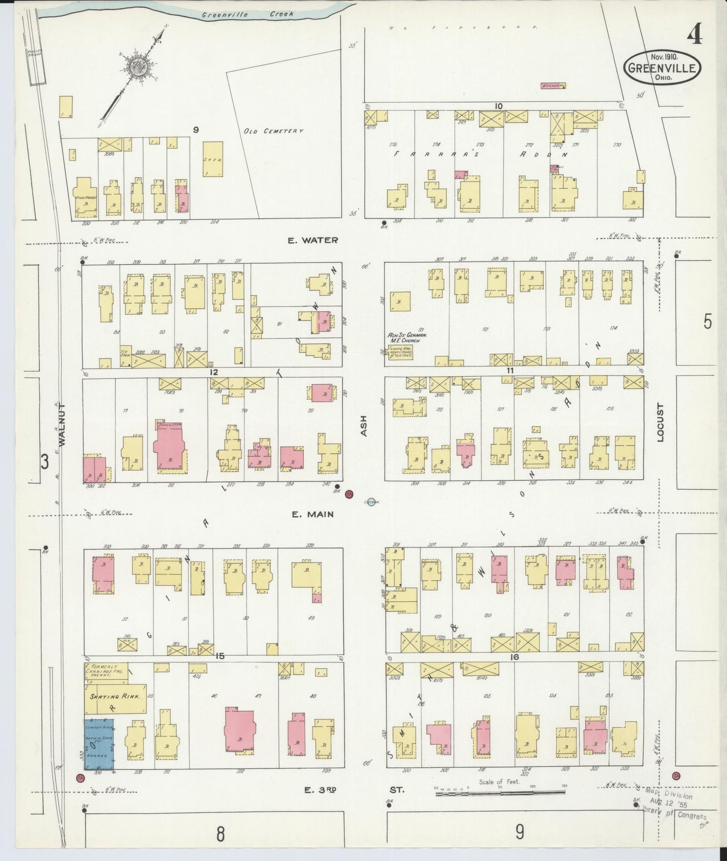 Sanborn Fire Insurance Map from Greenville, Darke County, Ohio (1910), Sheet #0004 - Historic Sanborn Fire Insurance Map Print, vintage old map wall art, antique decor, genealogy gift, Ohio Ohio map