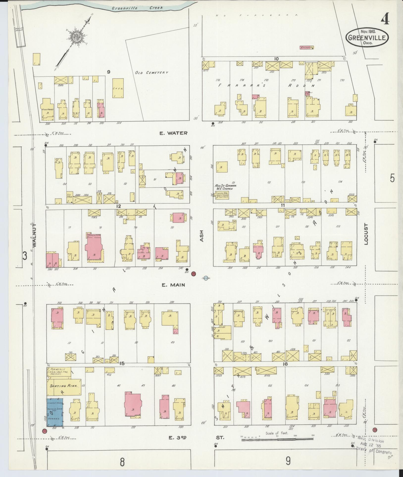 Sanborn Fire Insurance Map from Greenville, Darke County, Ohio (1910), Sheet #0004 - Historic Sanborn Fire Insurance Map Print, vintage old map wall art, antique decor, genealogy gift, Ohio Ohio map