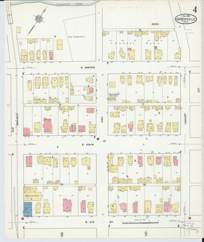 Sanborn Fire Insurance Map from Greenville, Darke County, Ohio (1910), Sheet #0004 - Historic Sanborn Fire Insurance Map Print, vintage old map wall art, antique decor, genealogy gift, Ohio Ohio map