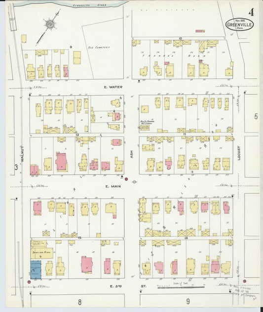 Sanborn Fire Insurance Map from Greenville, Darke County, Ohio (1910), Sheet #0004 - Historic Sanborn Fire Insurance Map Print, vintage old map wall art, antique decor, genealogy gift, Ohio Ohio map