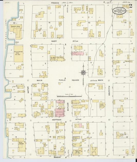 Sanborn Fire Insurance Map from Saugatuck, Allegan County, Michigan (1910), Sheet #0002 - Historic Sanborn Fire Insurance Map Print, vintage old map wall art, antique decor, genealogy gift, Michigan Michigan map