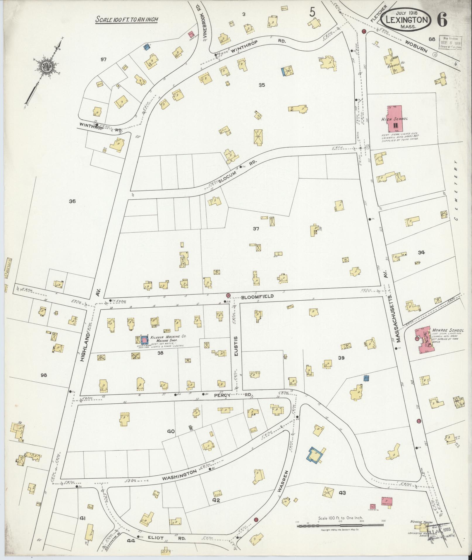 Sanborn Fire Insurance Map from Lexington, Middlesex County, Massachusetts (1918), Sheet #0006 - Complete Map Set gallery image, historic Sanborn map, vintage wall art, Massachusetts Massachusetts