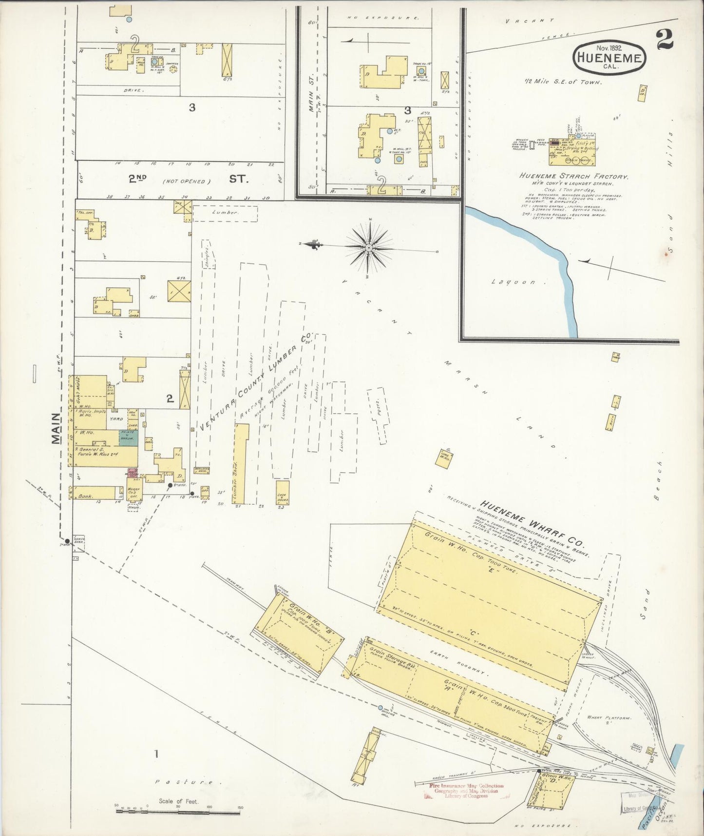 Sanborn Fire Insurance Map from Hueneme, Ventura County, California (1892), Sheet #0002 - Historic Sanborn Fire Insurance Map Print, vintage old map wall art, antique decor, genealogy gift, California California map