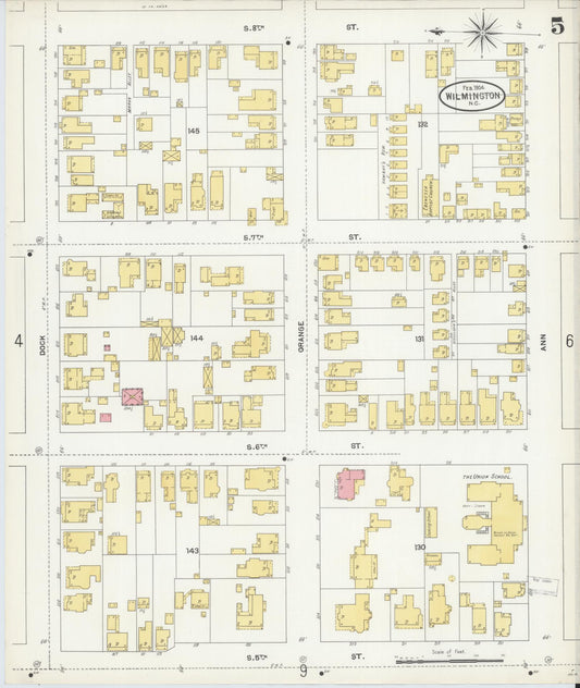 Sanborn Fire Insurance Map from Wilmington, New Hanover County, North Carolina (1904), Sheet #0005 - Historic Sanborn Fire Insurance Map Print, vintage old map wall art, antique decor, genealogy gift, North Carolina North Carolina map