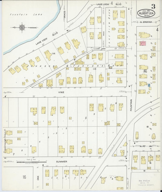 Sanborn Fire Insurance Map from Albert Lea, Freeborn County, Minnesota (1918), Sheet #0003 - Historic Sanborn Fire Insurance Map Print, vintage old map wall art, antique decor, genealogy gift, Minnesota Minnesota map