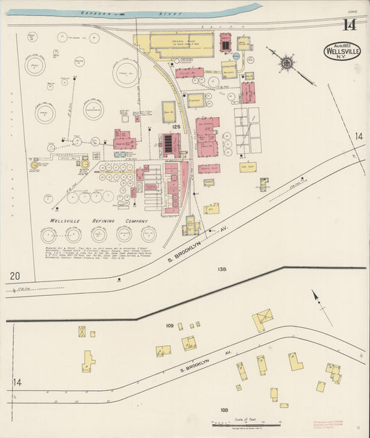 Sanborn Fire Insurance Map from Wellsville, Allegany County, New York (1922), Sheet #0014 - Historic Sanborn Fire Insurance Map Print, vintage old map wall art, antique decor, genealogy gift, New York New York map
