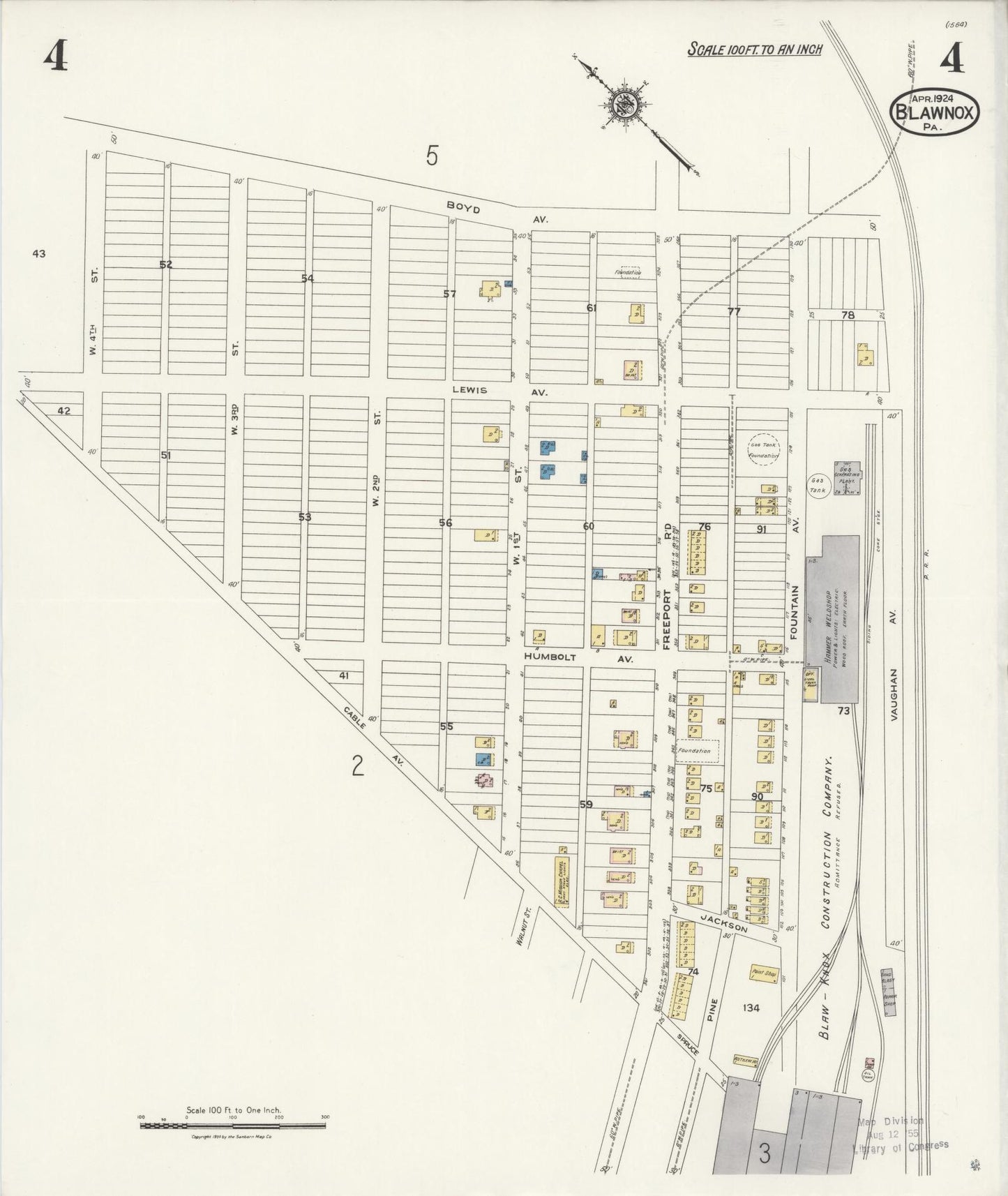 Sanborn Fire Insurance Map from Blawnox, Allegheny County, Pennsylvania (1924), Sheet #0004 - Historic Sanborn Fire Insurance Map Print, vintage old map wall art, antique decor, genealogy gift, Pennsylvania Pennsylvania map