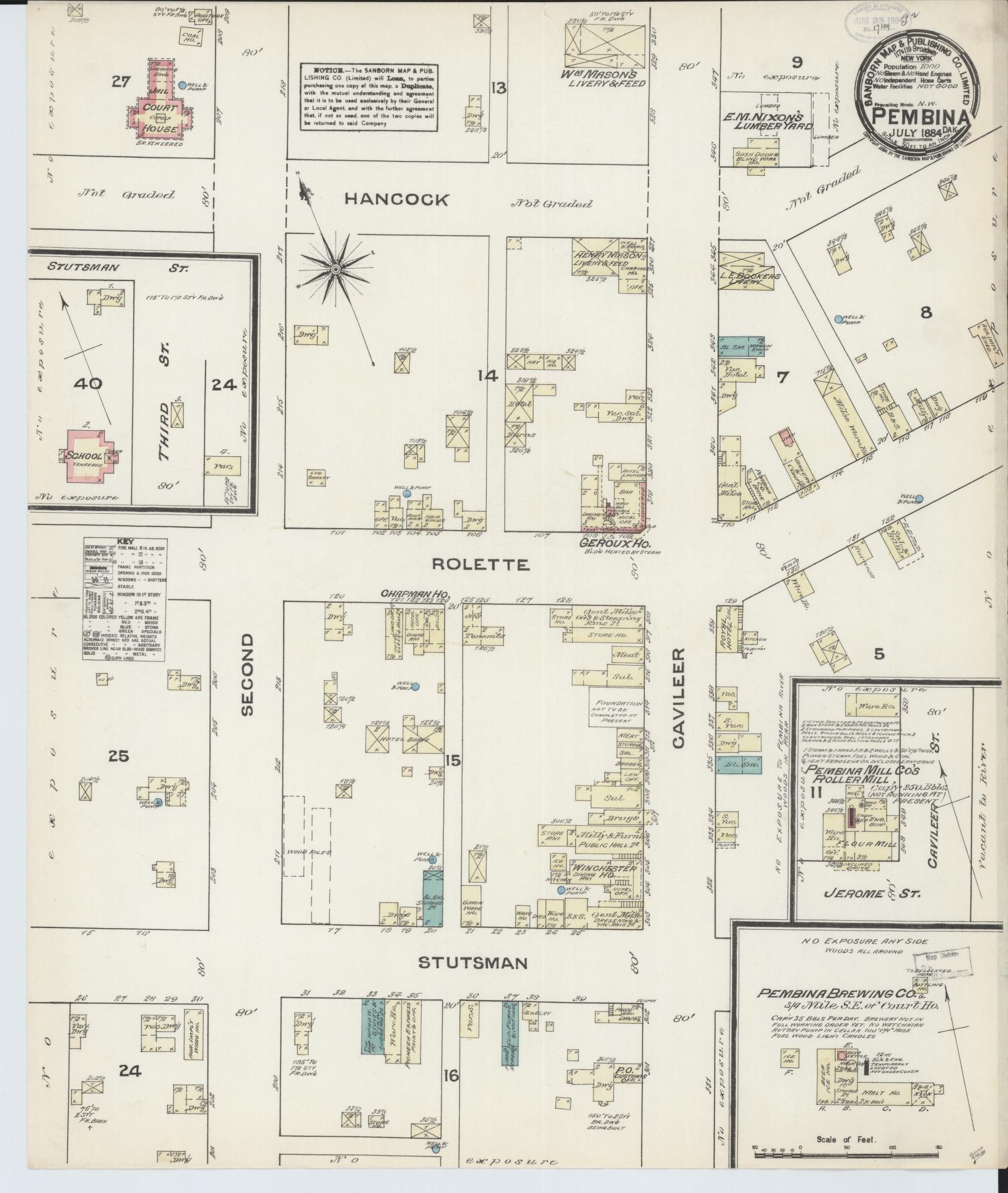 Sanborn Fire Insurance Map from Pembina, Pembina County, North Dakota (1884), Sheet #0001 - Historic Sanborn Fire Insurance Map Print, vintage old map wall art, antique decor, genealogy gift, North Dakota North Dakota map