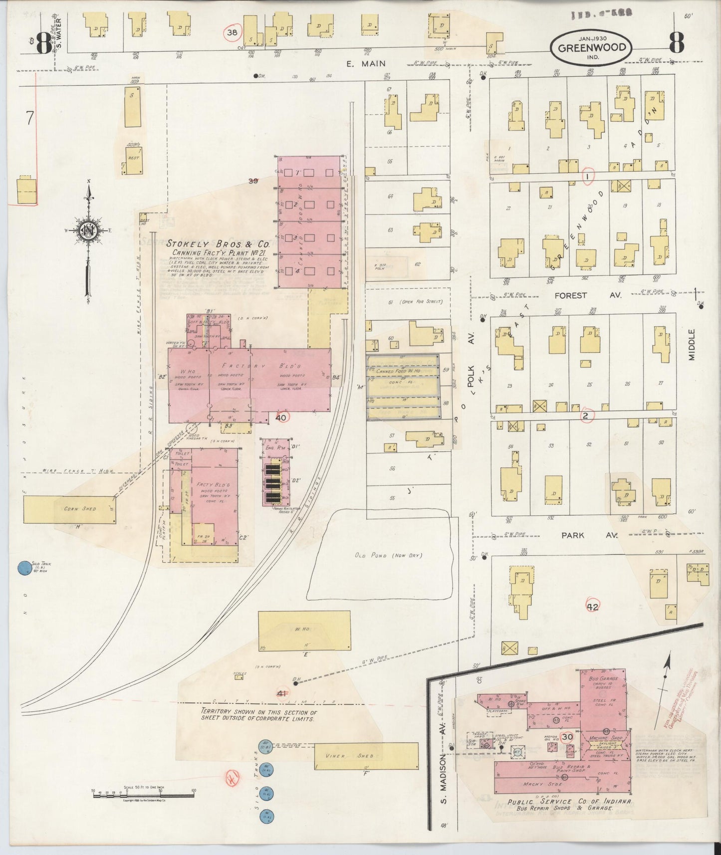 Sanborn Fire Insurance Map from Greenwood, Johnson County, Indiana (1940), Sheet #0008 - Complete Map Set gallery image, historic Sanborn map, vintage wall art, Indiana Indiana