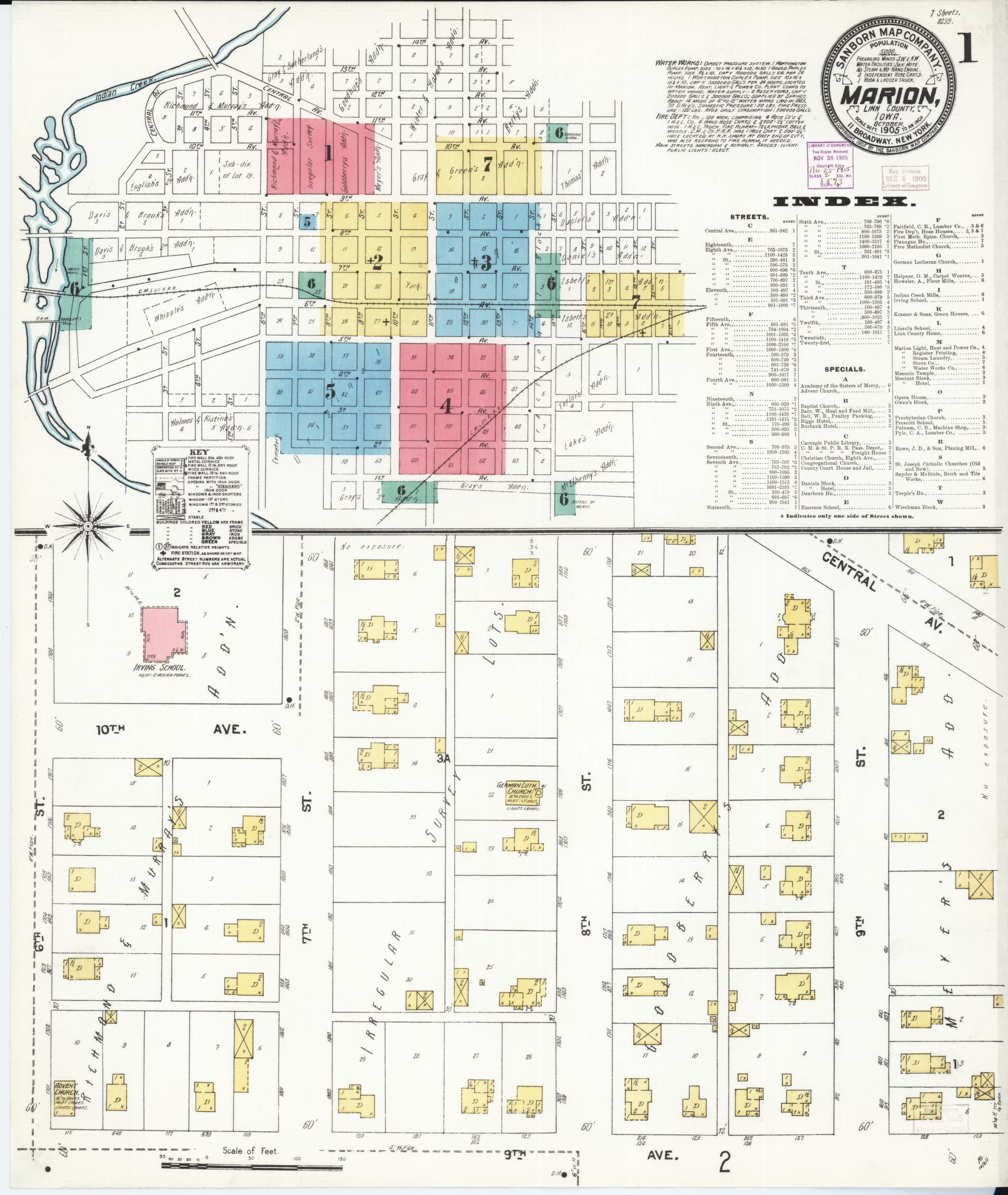 Sanborn Fire Insurance Map from Marion, Linn County, Iowa (1905), Sheet #0001 - Historic Sanborn Fire Insurance Map Print
