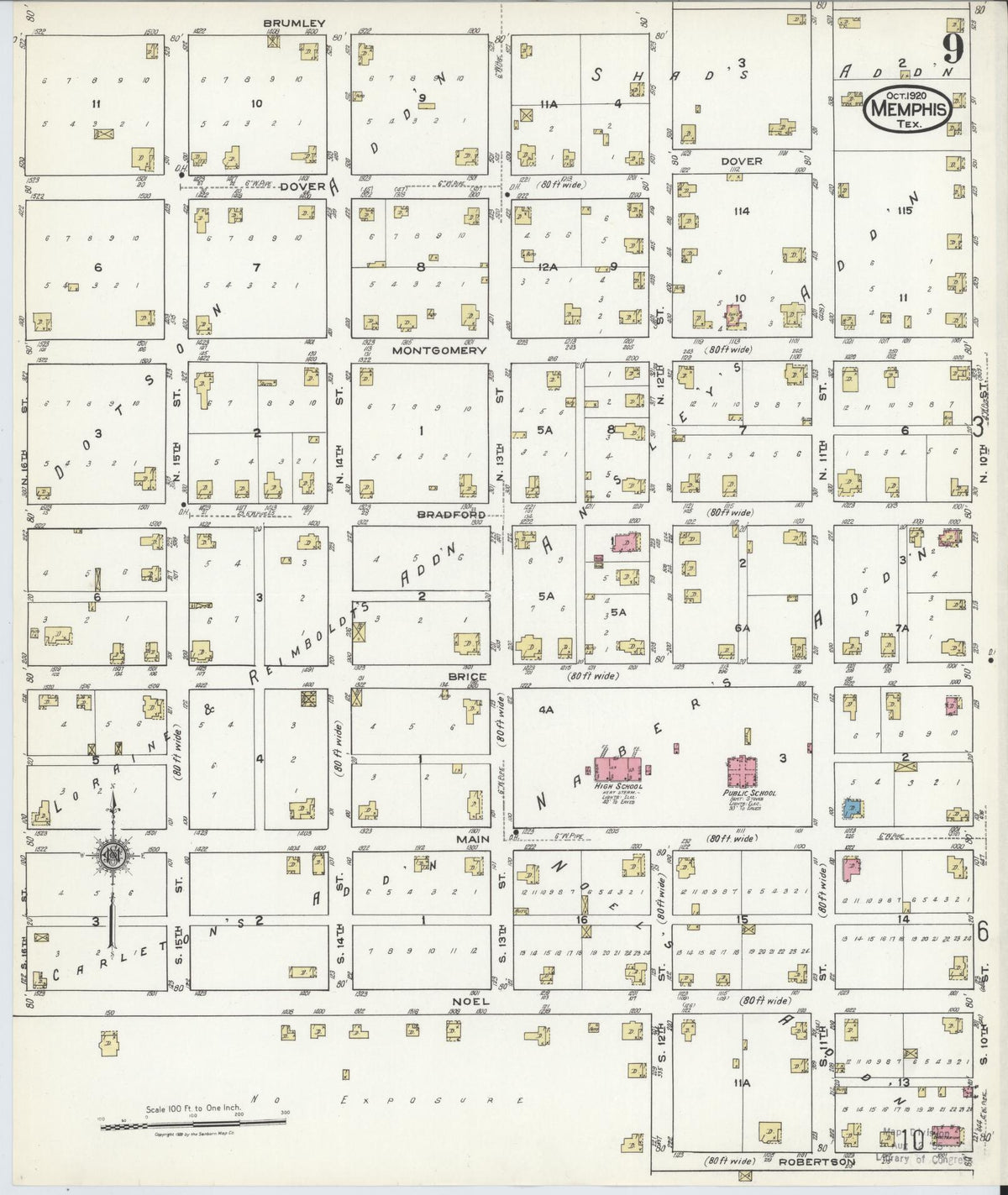 Sanborn Fire Insurance Map from Memphis, Hall County, Texas (1920), Sheet #0009 - Historic Sanborn Fire Insurance Map Print, vintage old map wall art, antique decor, genealogy gift, Texas Texas map
