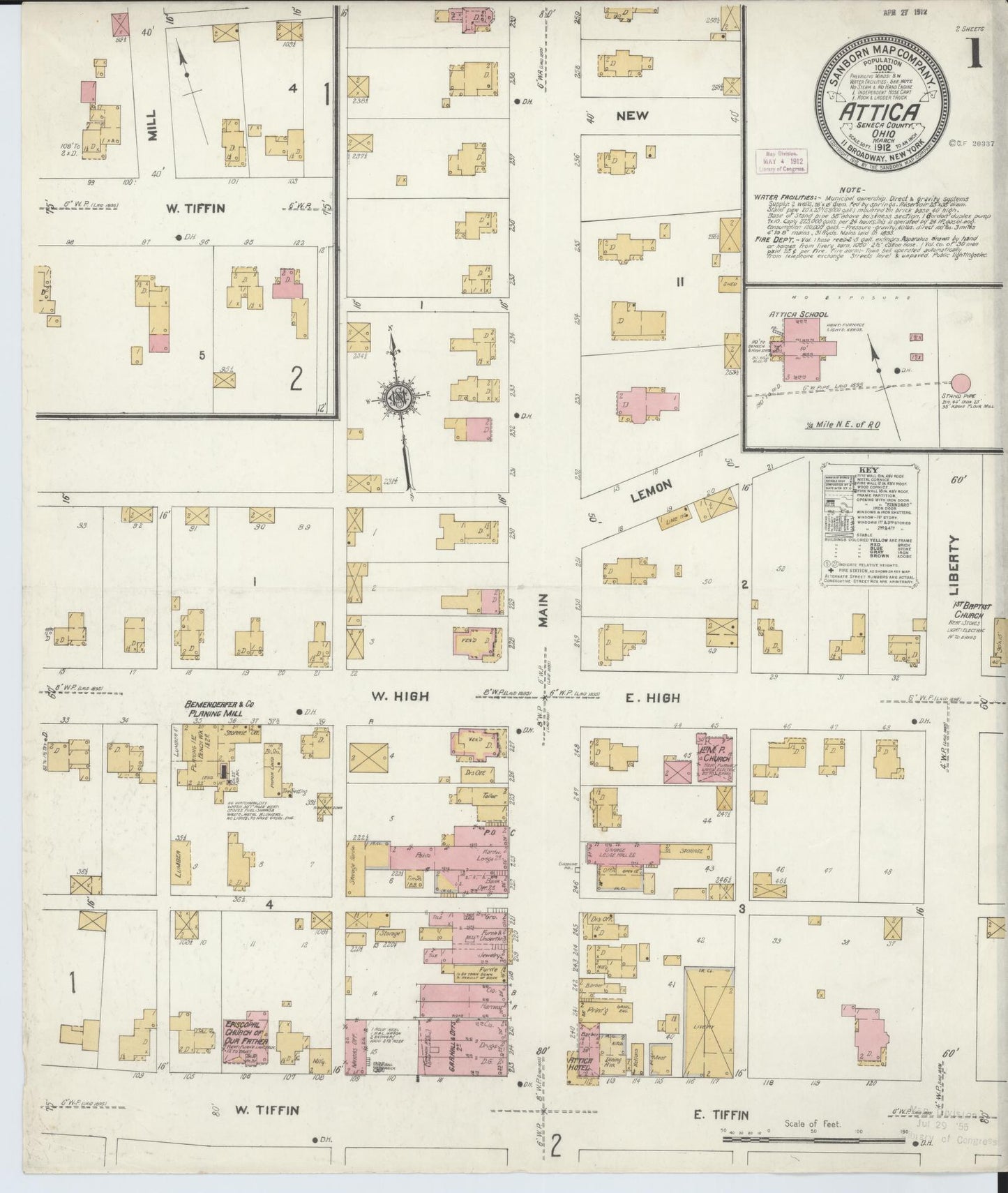 Sanborn Fire Insurance Map from Attica, Seneca County, Ohio (1912), Sheet #0001 - Historic Sanborn Fire Insurance Map Print, vintage old map wall art, antique decor, genealogy gift, Ohio Ohio map