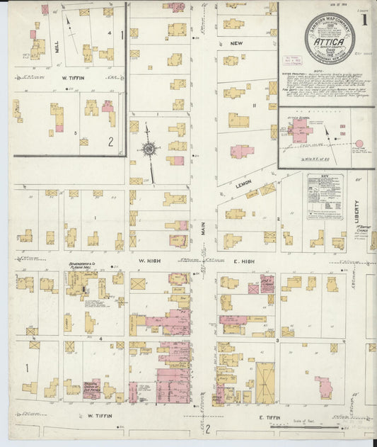Sanborn Fire Insurance Map from Attica, Seneca County, Ohio (1912), Sheet #0001 - Historic Sanborn Fire Insurance Map Print, vintage old map wall art, antique decor, genealogy gift, Ohio Ohio map