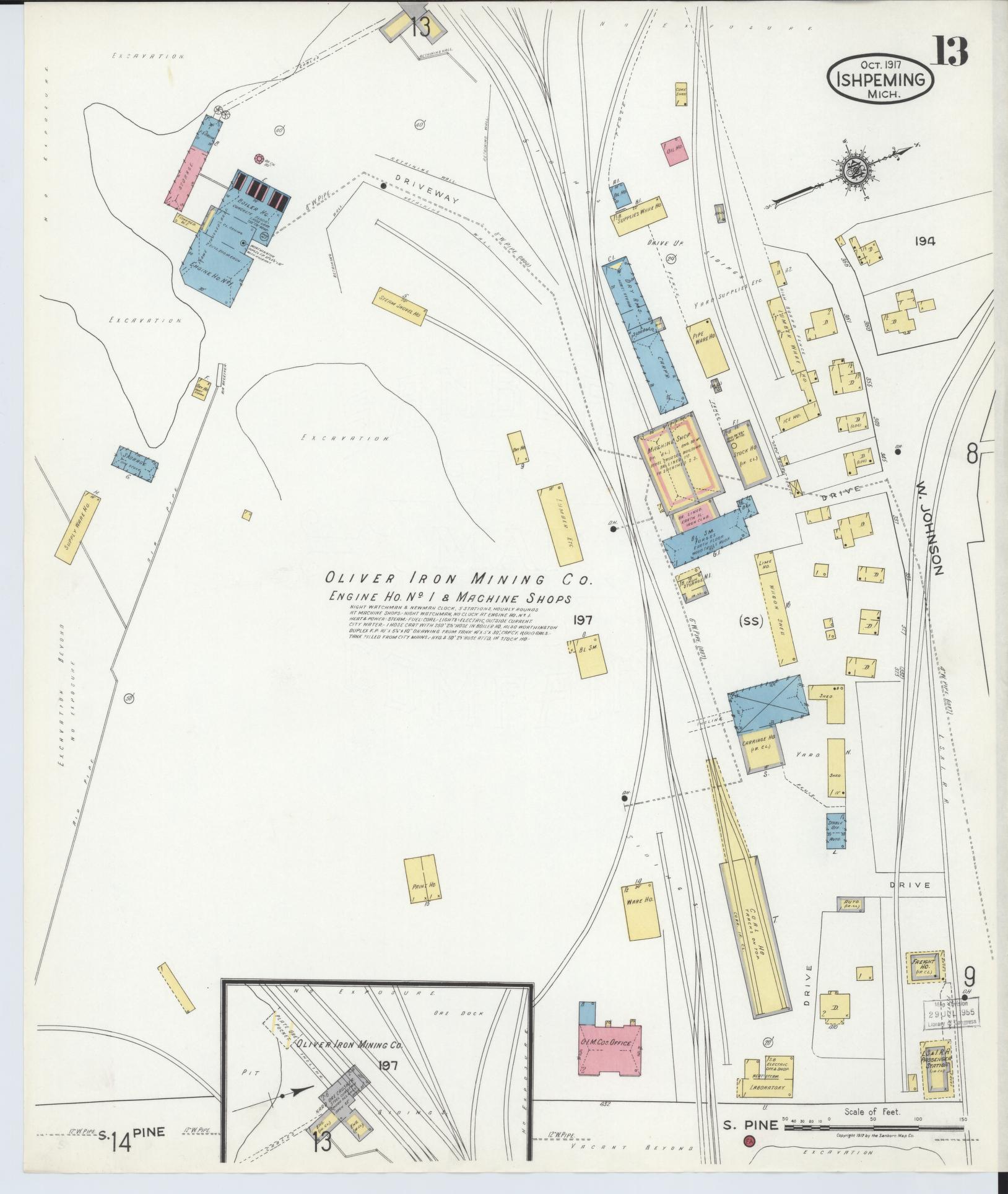 Sanborn Fire Insurance Map from Ishpeming, Marquette County, Michigan (1917), Sheet #0013 - Complete Map Set gallery image, historic Sanborn map, vintage wall art, Michigan Michigan