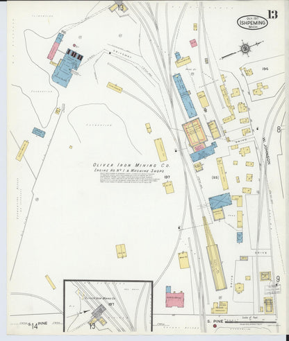 Sanborn Fire Insurance Map from Ishpeming, Marquette County, Michigan (1917), Sheet #0013 - Complete Map Set gallery image, historic Sanborn map, vintage wall art, Michigan Michigan
