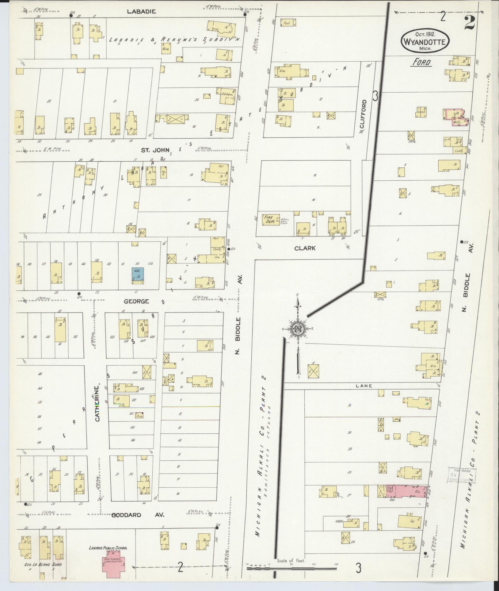 Sanborn Fire Insurance Map from Wyandotte, Wayne County, Michigan (1912), Sheet #0002 - Historic Sanborn Fire Insurance Map Print, vintage old map wall art, antique decor, genealogy gift, Michigan Michigan map