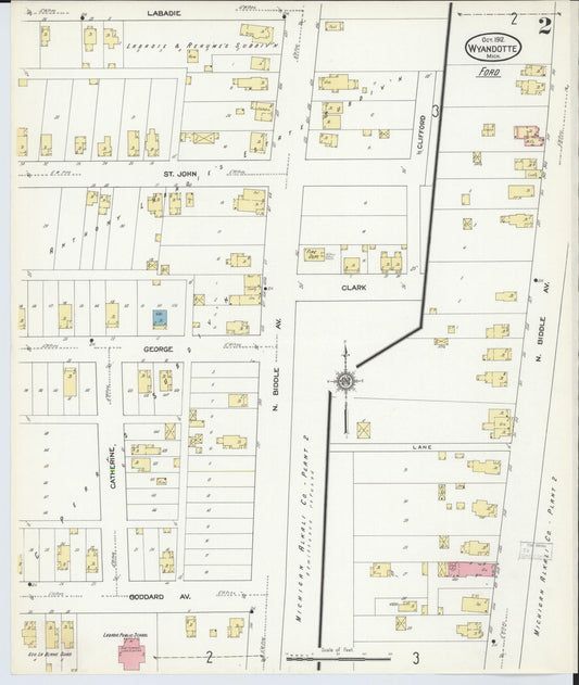 Sanborn Fire Insurance Map from Wyandotte, Wayne County, Michigan (1912), Sheet #0002 - Historic Sanborn Fire Insurance Map Print, vintage old map wall art, antique decor, genealogy gift, Michigan Michigan map