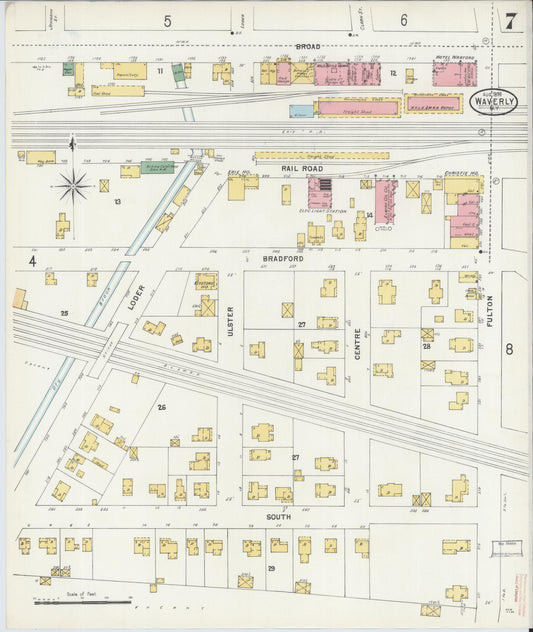 Sanborn Fire Insurance Map from Waverly, Tioga County, New York (1898), Sheet #0007 - Historic Sanborn Fire Insurance Map Print, vintage old map wall art, antique decor, genealogy gift, New York New York map