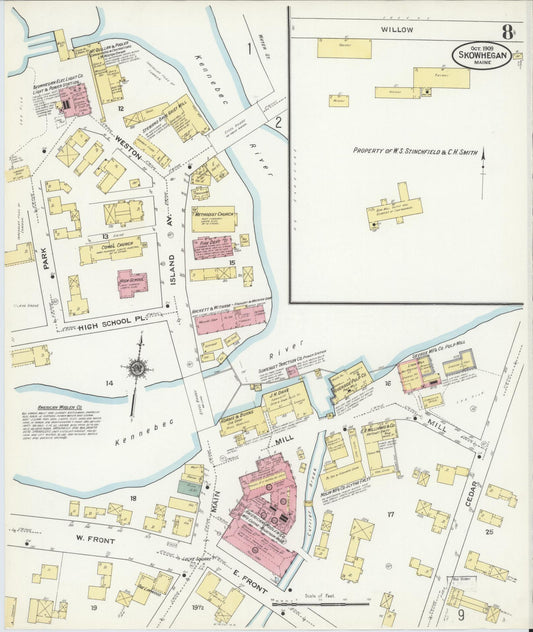 Sanborn Fire Insurance Map from Skowhegan, Somerset County, Maine (1909), Sheet #0008 - Historic Sanborn Fire Insurance Map Print, vintage old map wall art, antique decor, genealogy gift, Maine Maine map