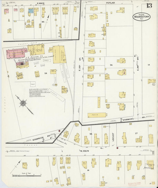 Sanborn Fire Insurance Map from Moorestown, Burlington County, New Jersey (1911), Sheet #0013 - Historic Sanborn Fire Insurance Map Print, vintage old map wall art, antique decor, genealogy gift, New Jersey New Jersey map