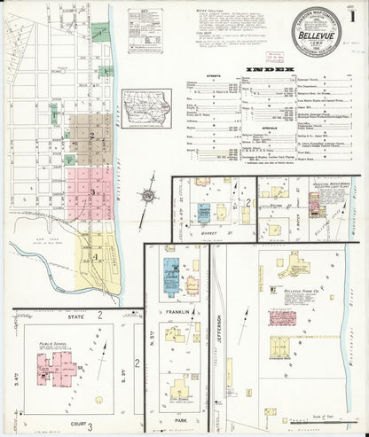 Sanborn Fire Insurance Map from Bellevue, Jackson County, Iowa (1914), Sheet #0001 - Historic Sanborn Fire Insurance Map Print