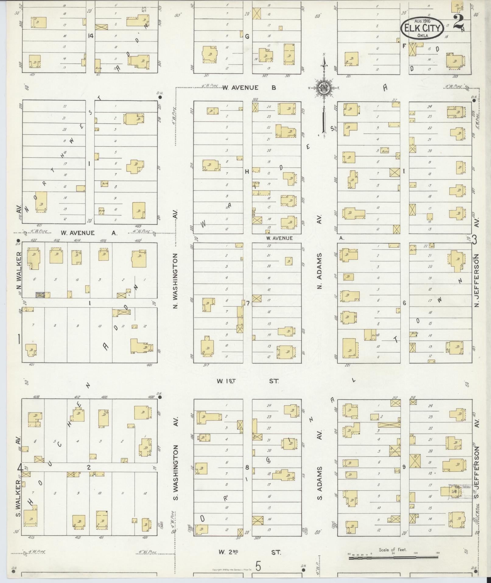 Sanborn Fire Insurance Map from Elk City, Beckham County, Oklahoma (1916), Sheet #0002 - Complete Map Set gallery image, historic Sanborn map, vintage wall art, Oklahoma Oklahoma