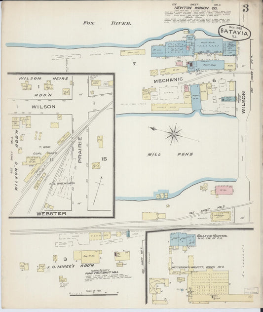 Sanborn Fire Insurance Map from Batavia, Kane County, Illinois (1885), Sheet #0003 - Historic Sanborn Fire Insurance Map Print, vintage old map wall art, antique decor, genealogy gift, Illinois Illinois map