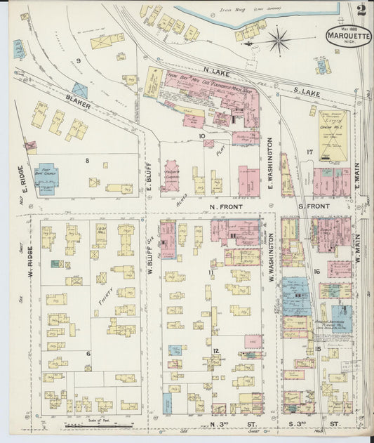Sanborn Fire Insurance Map from Marquette, Marquette County, Michigan (1888), Sheet #0002 - Historic Sanborn Fire Insurance Map Print, vintage old map wall art, antique decor, genealogy gift, Michigan Michigan map